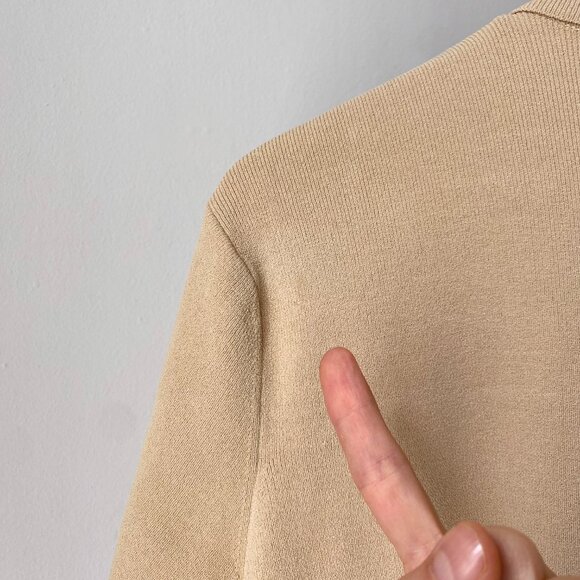 ☀️ Large Y2K Tan Short-Sleeve Boxy Fit Heavy Knit Safari-Collared Top Jones New - Picture 5 of 5